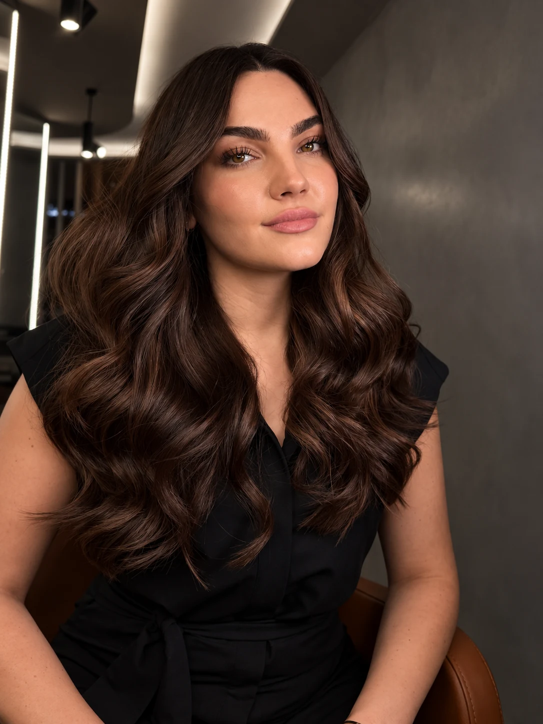 Melena castaña con ondas amplias